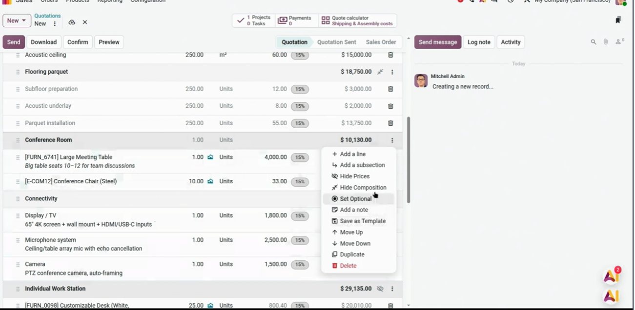 Plantillas de presupuesto y fotos de producto en Odoo 20