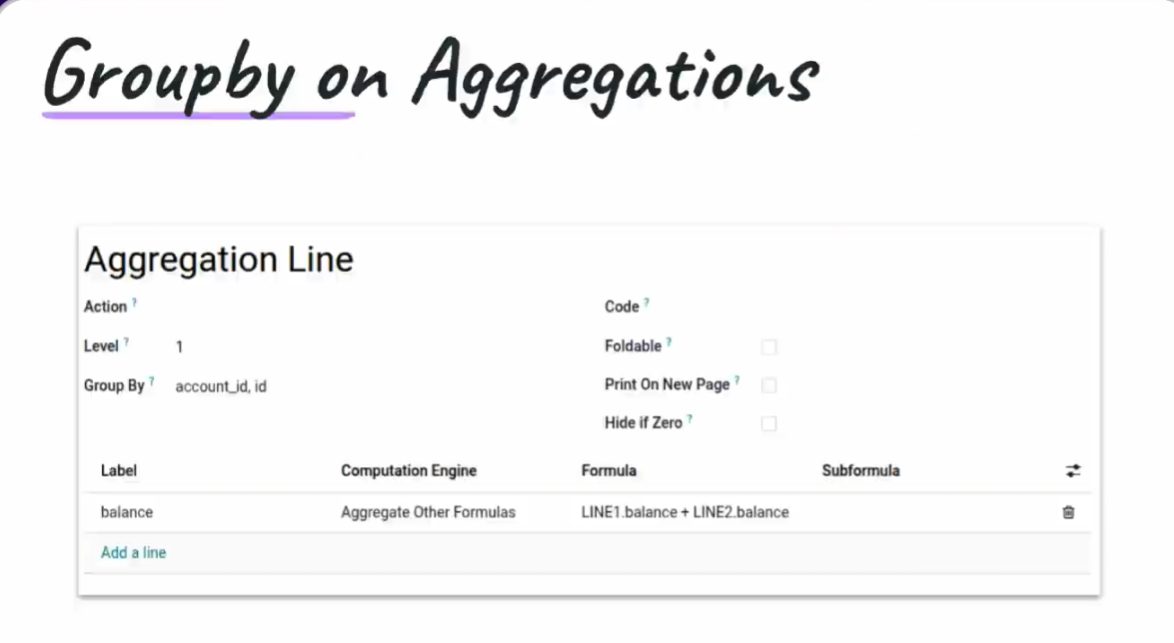 Agrupación de líneas en informes Odoo 20