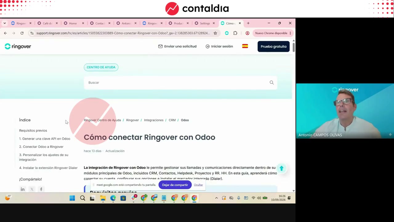 Ficha de integración Ringover con Odoo: cuatro pasos y API