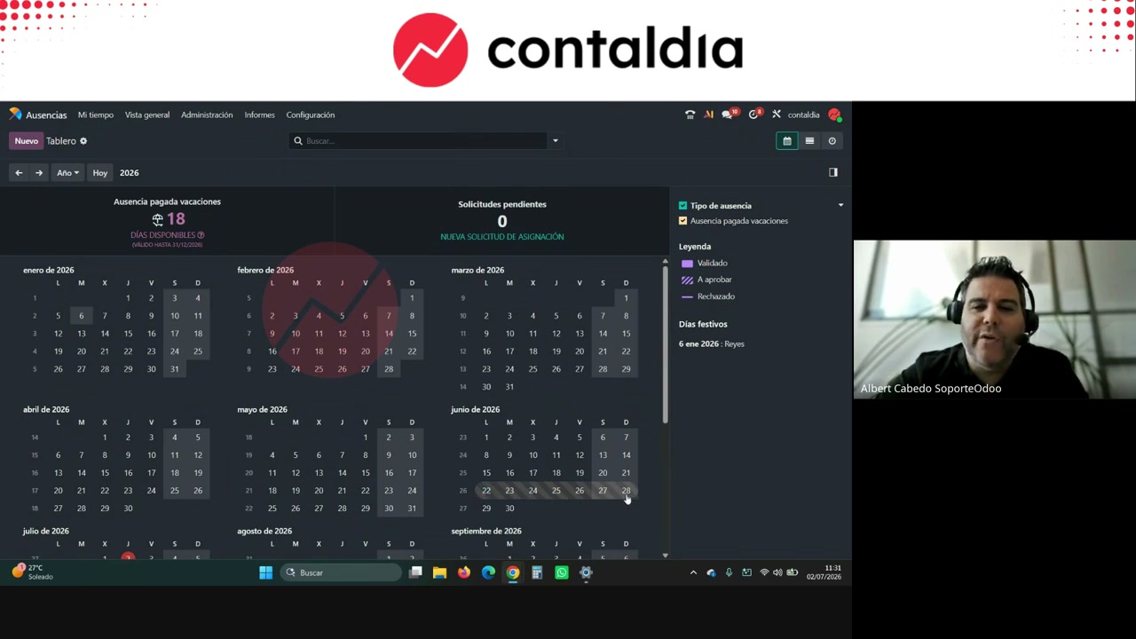 Calendario de junio rayado: solicitud pendiente de aprobar