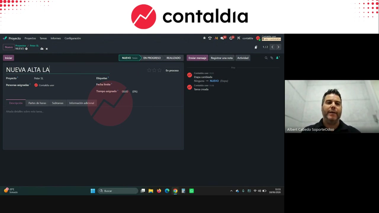 Tarea entrada por alias de proyecto en etapa Nuevo