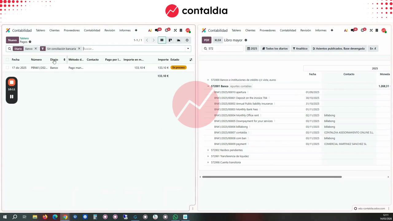 Pagos pendientes en el tablero que ya están en contabilidad
