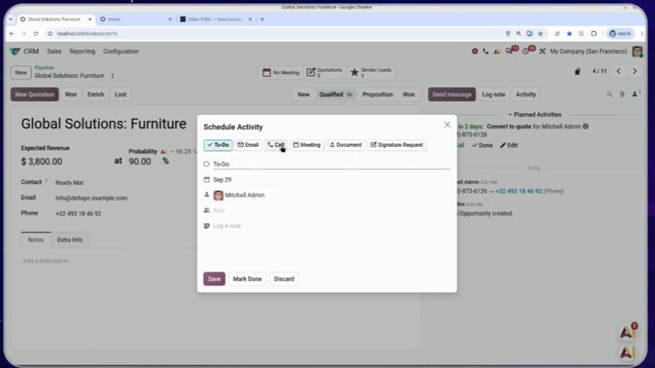 Actividades del CRM en Odoo 20