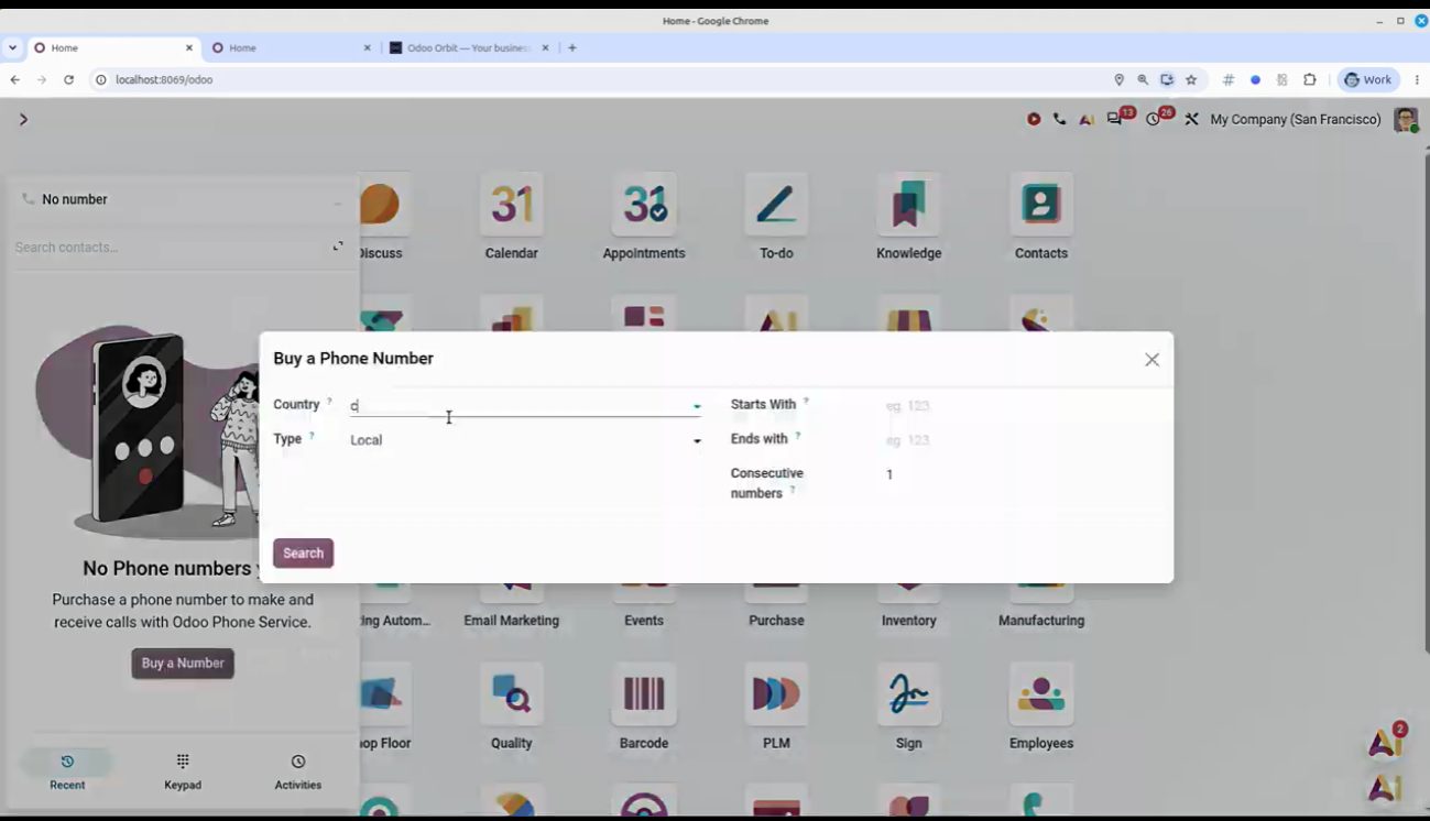 VoIP en Odoo 20: comprar número y llamar