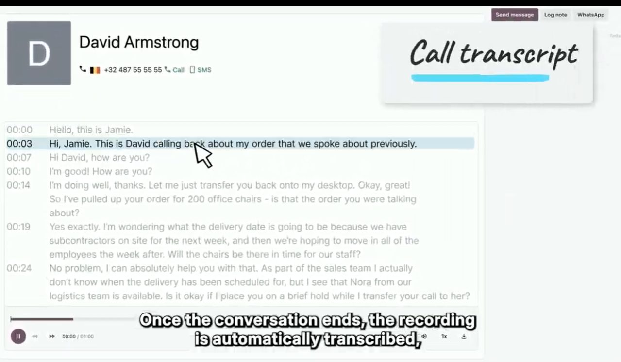 Transcripción automática de llamada VoIP en Odoo 20