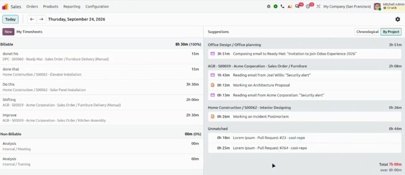 Parte de horas en Odoo 20