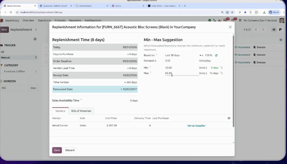 Reglas min-max de stock mejoradas en Odoo 20