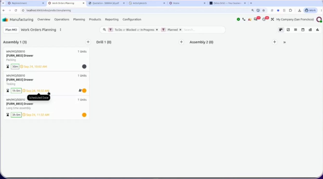 Kanban de fabricación en Odoo 20