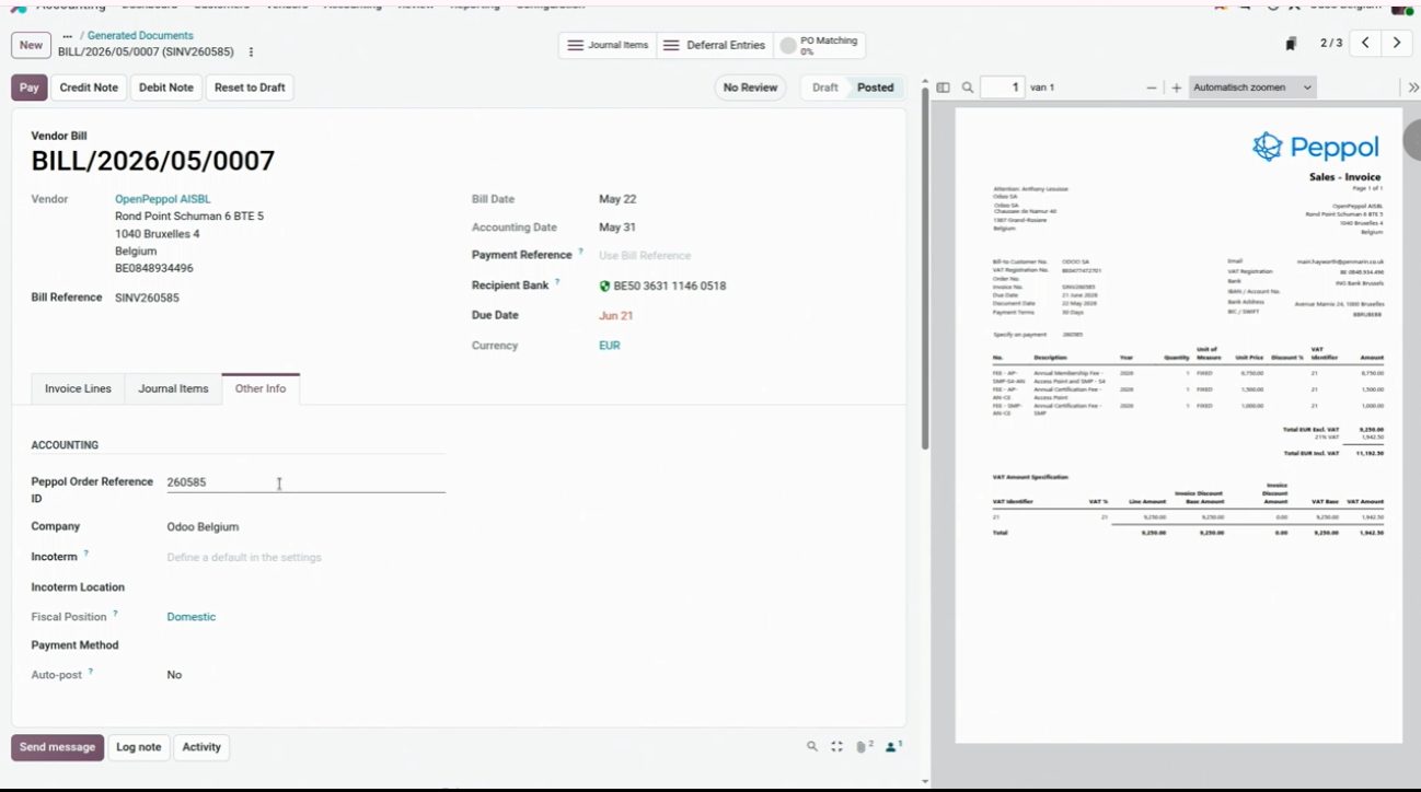 Factura electrónica Peppol en Odoo 20