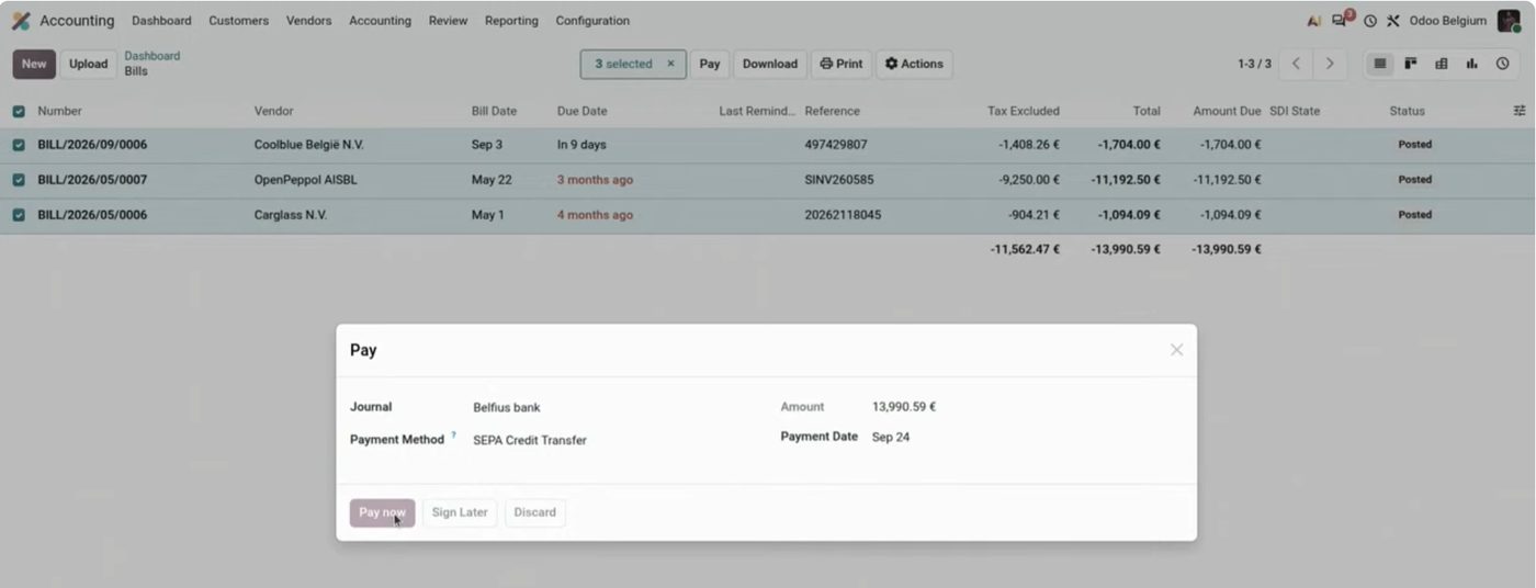 Lote de pagos SEPA en Odoo 20