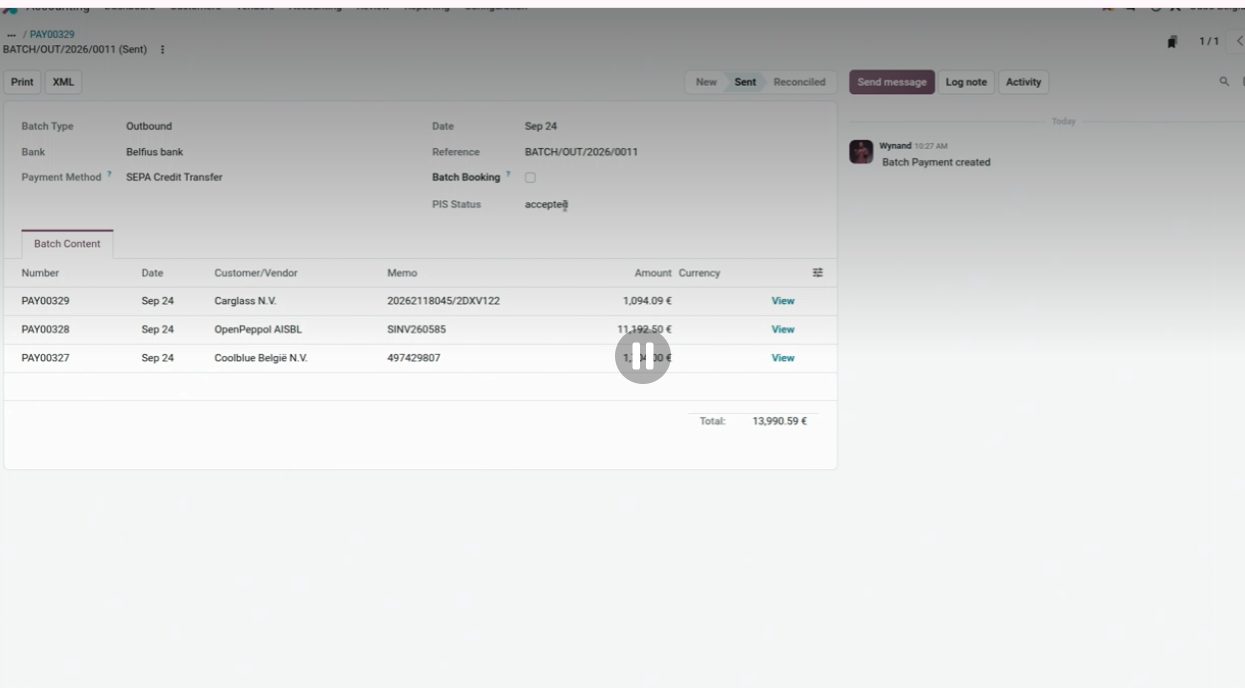 Remesa SEPA generada desde Odoo 20