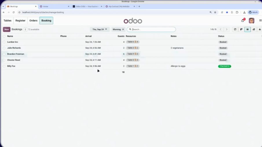 Reservas y alergias en el TPV restaurante Odoo 20