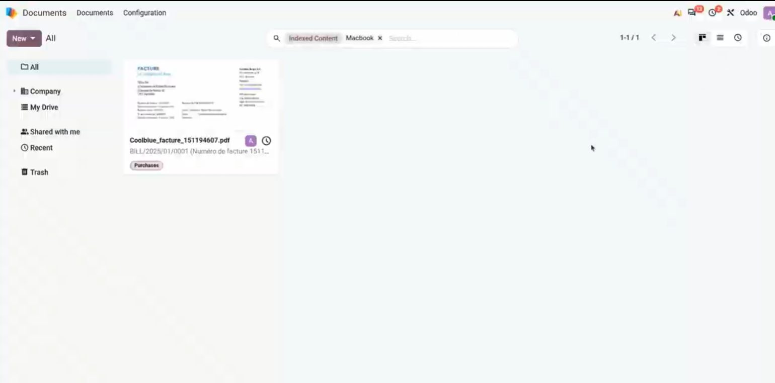 Lista de Documentos en Odoo 20