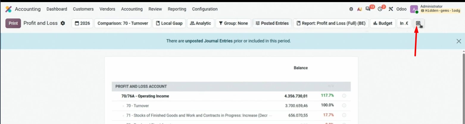 Engranaje de configuración del informe PyG