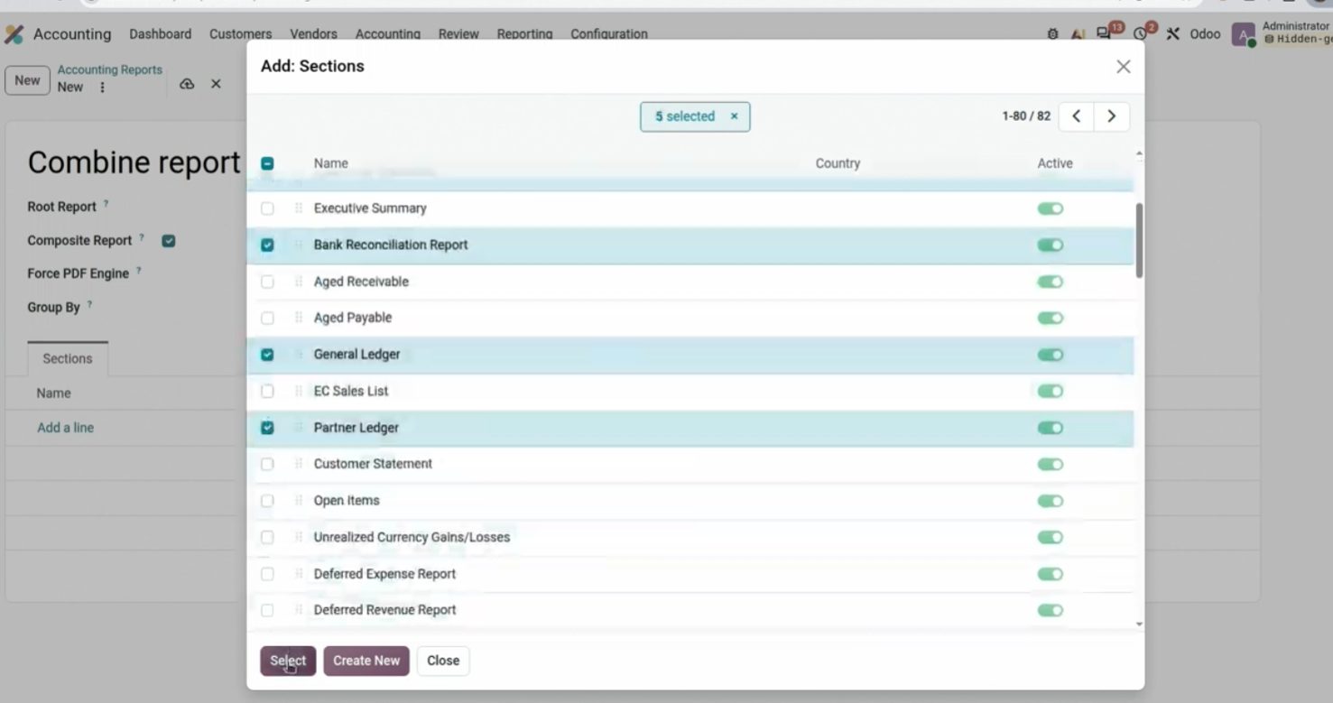 Add Sections de un informe compuesto en Odoo 20